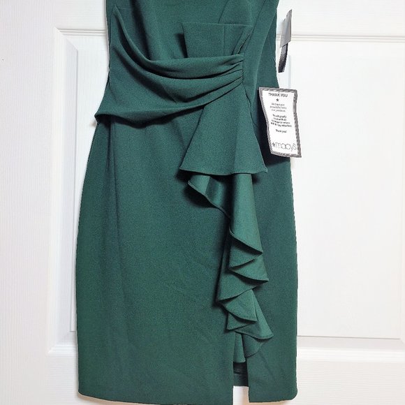 Betsy Adam Petite Cascade-Ruffle Sheath D Emerald - Picture 3 of 6